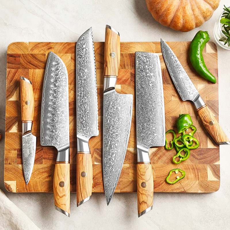 Set de 3 couteaux japonais du chef Nantara en acier damas • Hameker