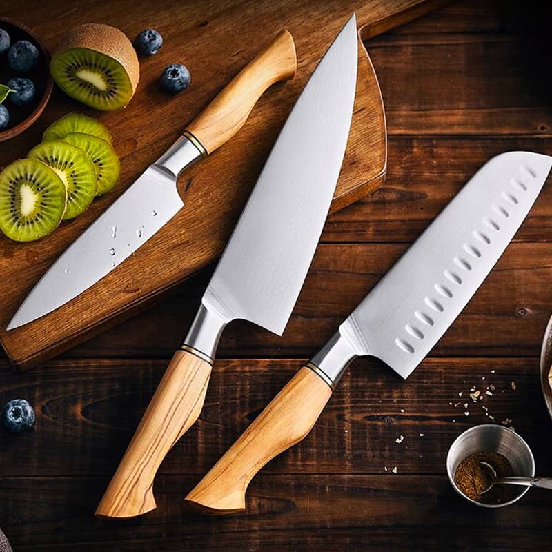 Set de 3 couteaux japonais du chef Nantara en acier damas • Hameker